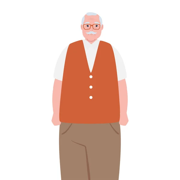 Cuki öreg férfi, nagypapa fehér háttér — Stock Vector