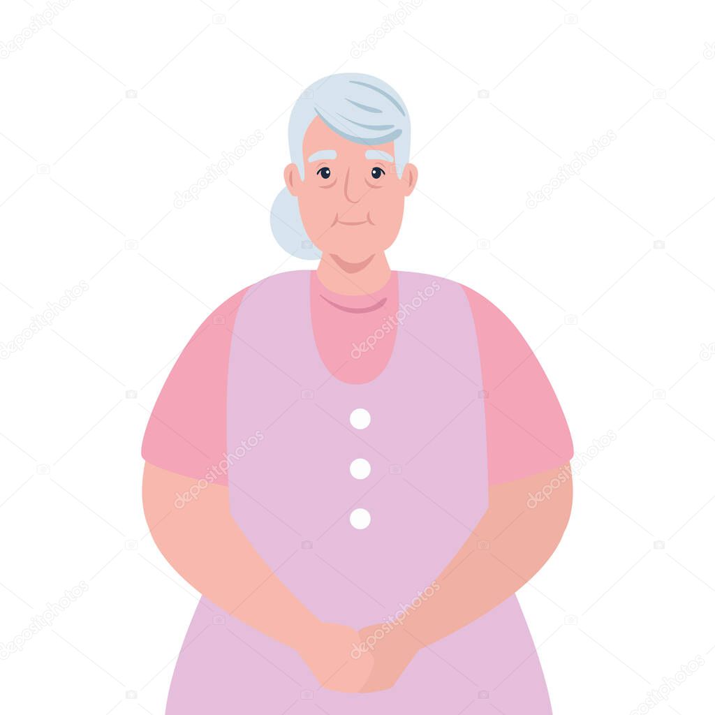 cute old woman, grandmother on white background