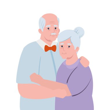 Yaşlı çift gülümsüyor, yaşlı kadın ve aşık yaşlı çift.