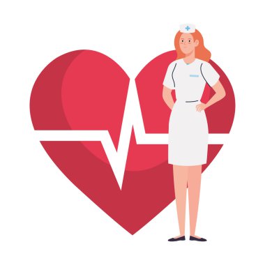 Arka planda kalp atışı olan hemşire.