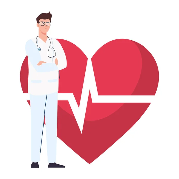 Médico profesional con pulso cardíaco en el fondo — Archivo Imágenes Vectoriales