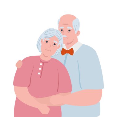 Yaşlı çift gülümsüyor, yaşlı kadın ve aşık yaşlı çift.