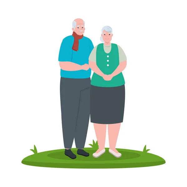 Couple âgé souriant en plein air, sur fond blanc — Image vectorielle