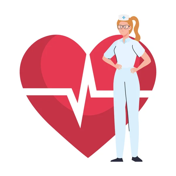 Enfermera con pulso cardíaco en el fondo — Archivo Imágenes Vectoriales