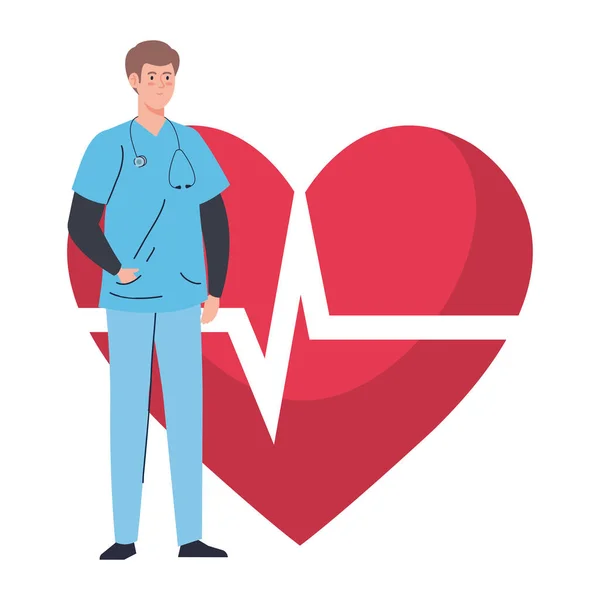 Professional doctor with heart pulse on background — Stock Vector