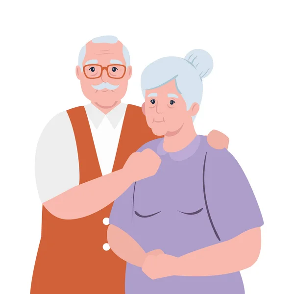 Пожилая пара улыбается, старая женщина и пожилой мужчина влюблены — стоковый вектор