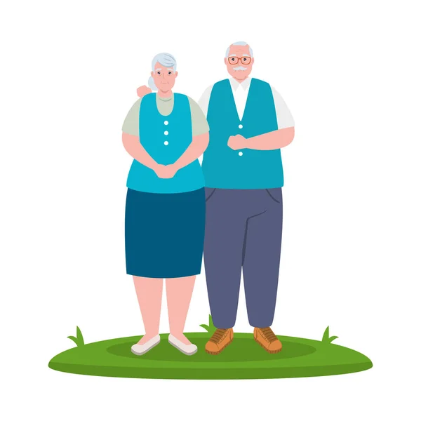 Elderly couple smiling outdoor, on white background — Stock Vector