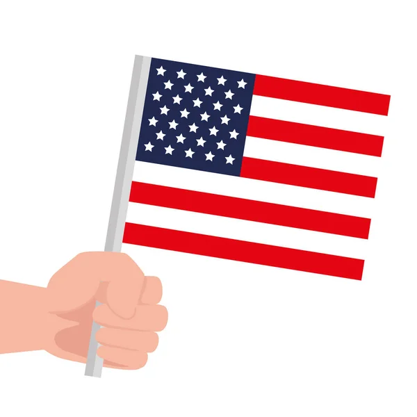 Ruka s vlajkou Spojených států na bílém pozadí — Stockový vektor