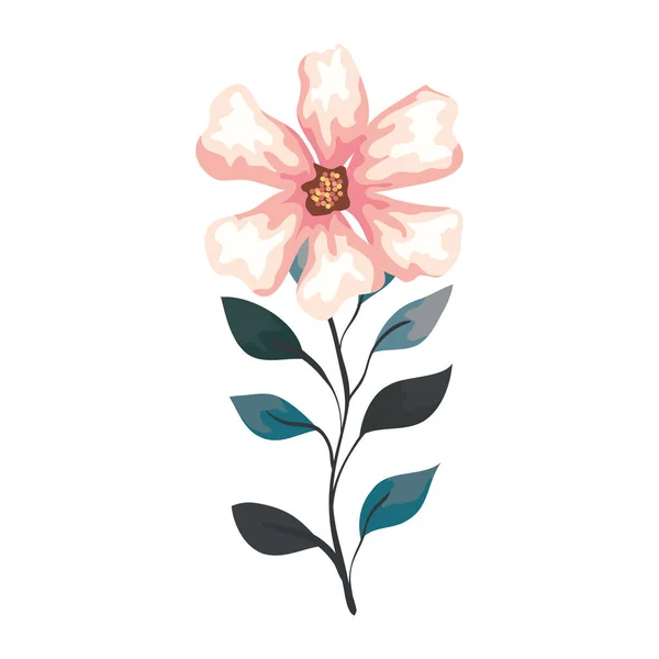Virág rózsaszín szín ág és levelek, fehér háttér — Stock Vector