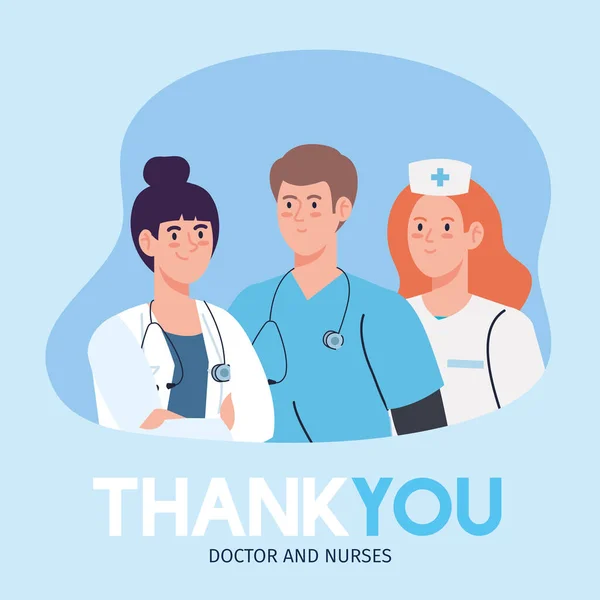 Děkujeme lékaři a sestrám pracujícím v nemocnicích, personálním lékařům a sestrám bojujícím proti koronavirové covid 19 — Stockový vektor