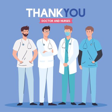 Teşekkürler doktor ve hemşireler hastanede çalışıyor. Ekip elemanları doktor Coronavirus covid 19 ile savaşıyor.