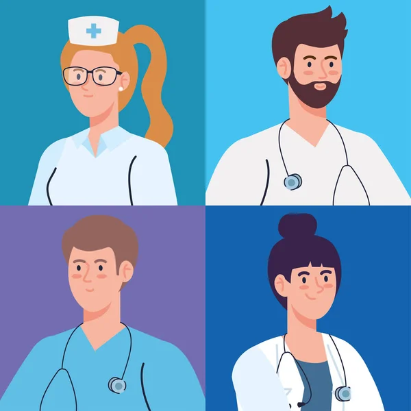 Medisch team en personeel, verpleegkundige en artsen — Stockvector