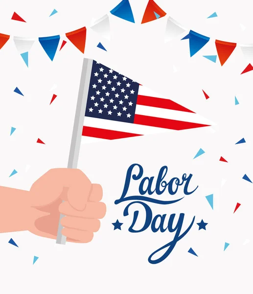 happy labor day holiday banner with hand and flag usa