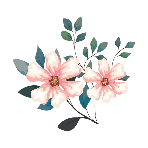 Virágok ágakkal és levelekkel, fehér alapon — Stock Vector