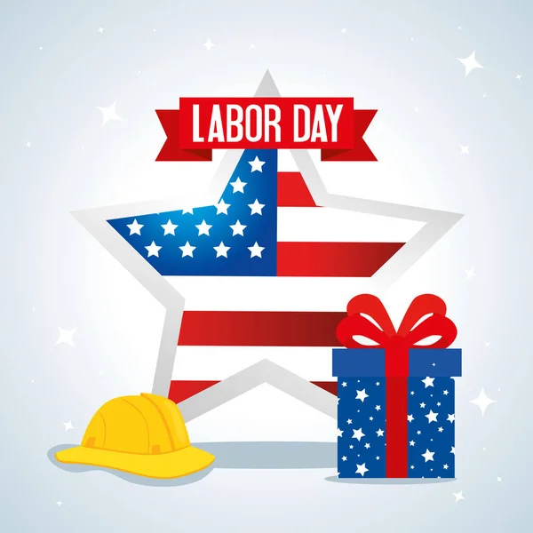 happy labor day holiday banner with flag in star shape and decoration