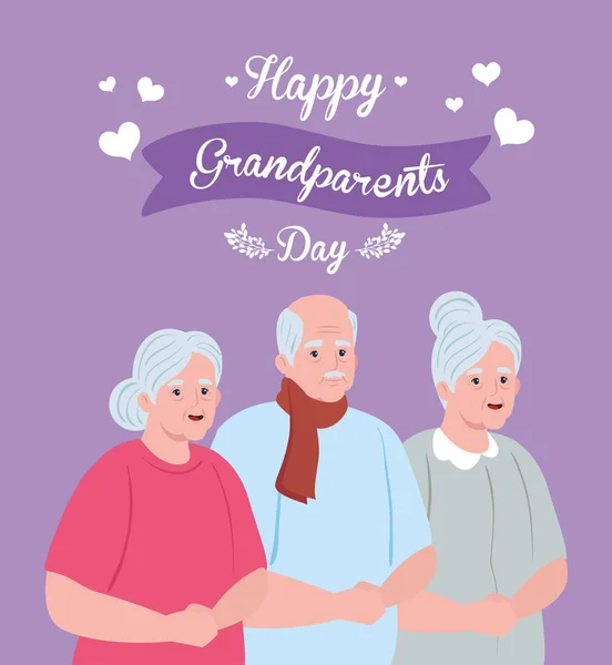 Kakek-nenek senang hari dengan orang tua yang lucu - Stok Vektor