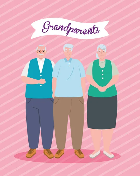 Şirin yaşlı insanlarla büyükanne ve büyükbaba günün kutlu olsun. — Stok Vektör