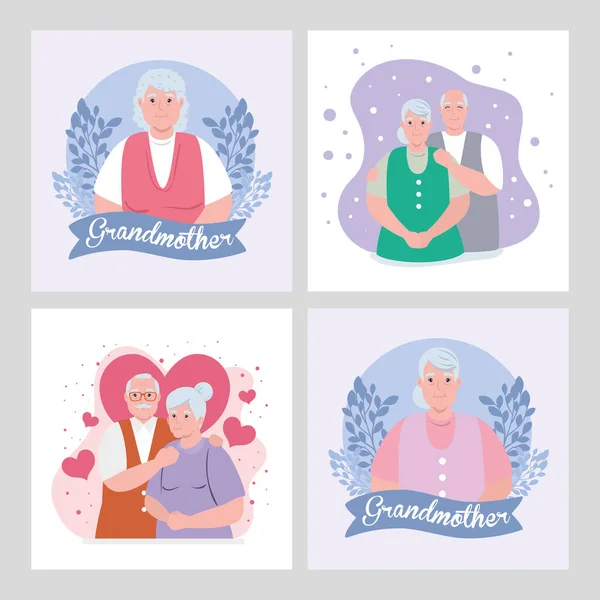 Που κάρτες ευτυχισμένη ημέρα παππούδων με χαριτωμένους ηλικιωμένους — Διανυσματικό Αρχείο