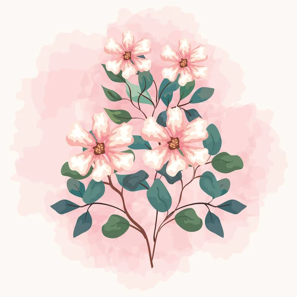 Beyaz arkaplanda dalları ve yaprakları olan çiçekler — Stok Vektör