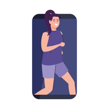 Beyaz arka planda akıllı telefon cihazlı genç bir kadın.