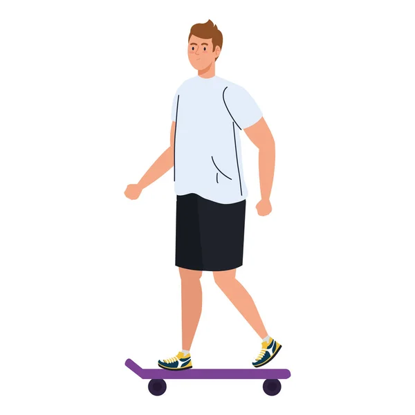 Jeune homme en skateboard sur fond blanc — Image vectorielle