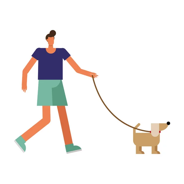 Jonge man wandelen met hond mascotte karakter — Stockvector