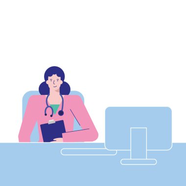 Masaüstü Avatar karakterinde çalışan profesyonel kadın doktor