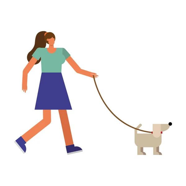 Joven mujer caminando con mascota practicando actividad carácter — Vector de stock
