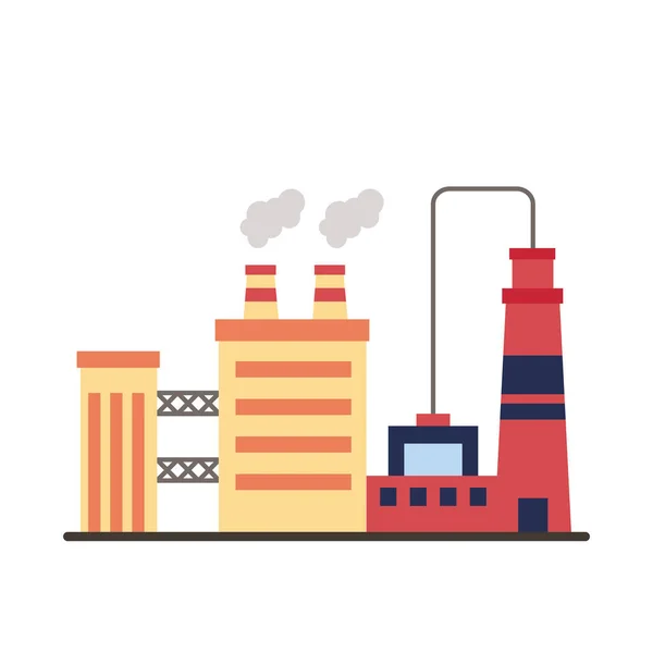 Průmyslové továrny budovy a komíny plochý styl ikony — Stockový vektor