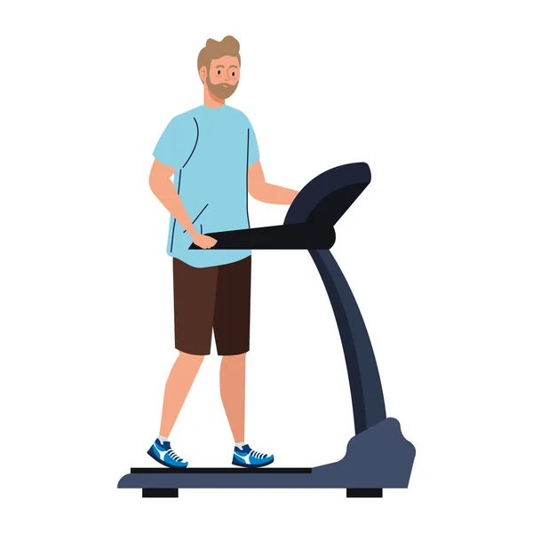 Koşu bandında koşan adam, beyaz arka planda ekstrrik eğitim makinesi — Stok Vektör