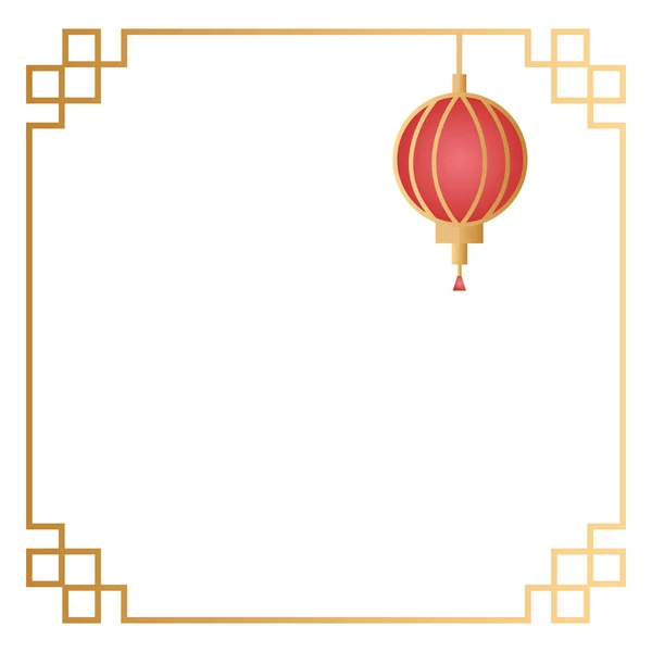 Mid autumn festival with lamp hanging in golden frame — Stock Vector