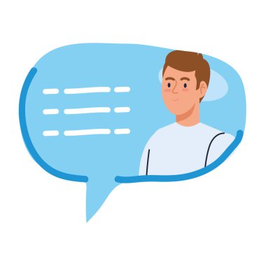 sohbet balonu, mesaj balonu ile adam, internet diyaloğu, iletişim, sohbet, konuşma