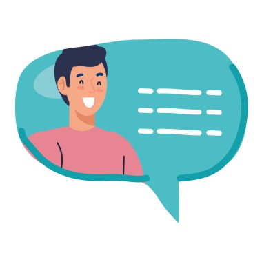 sohbet balonu, mesaj balonu ile adam, internet diyaloğu, iletişim, sohbet, konuşma