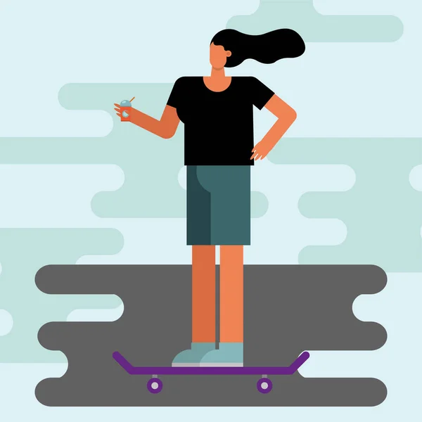 Junge Frau im Skateboard übt Aktivitätscharakter — Stockvektor