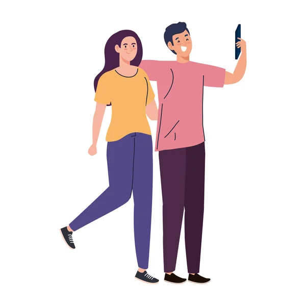 Šťastný pár vzít selfie na bílém pozadí — Stockový vektor