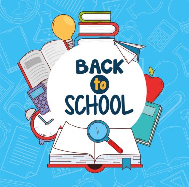 Açık kitap ve simge eğitimli okul afişine