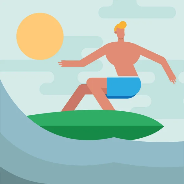 Joven con traje de baño de surf carácter — Archivo Imágenes Vectoriales