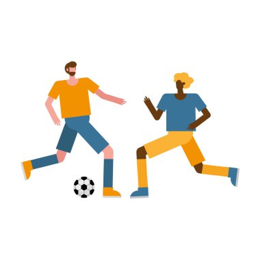 Futbol oynayan gençler aktivite karakterleri çalışırlar.