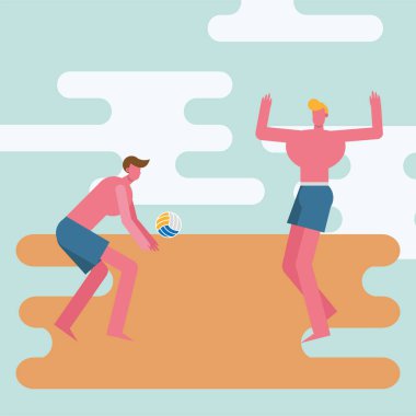 Mayolu gençler voleybol oynuyor.