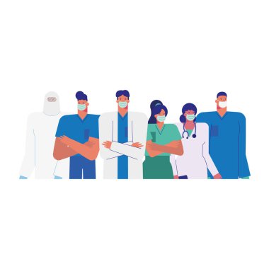 Tıbbi maske takan profesyonel doktorlar.