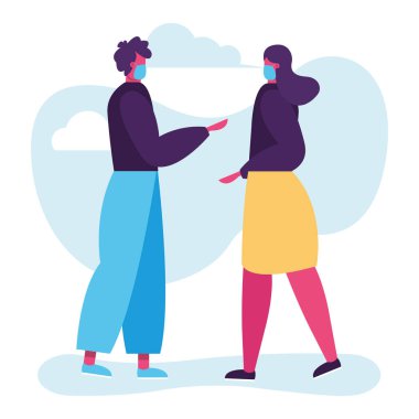 Tıbbi maske takan genç çift