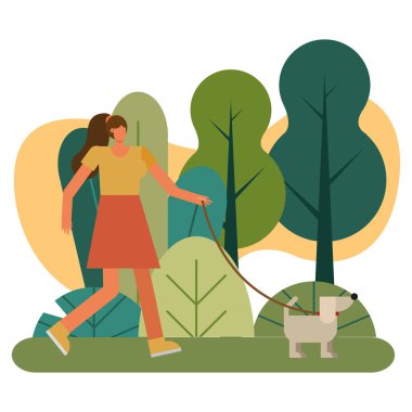 Genç bir kadın evcil hayvan aktivite karakteriyle yürüyor.