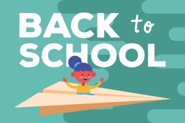 Kağıt uçakla uçan küçük kız. Komik karakter.