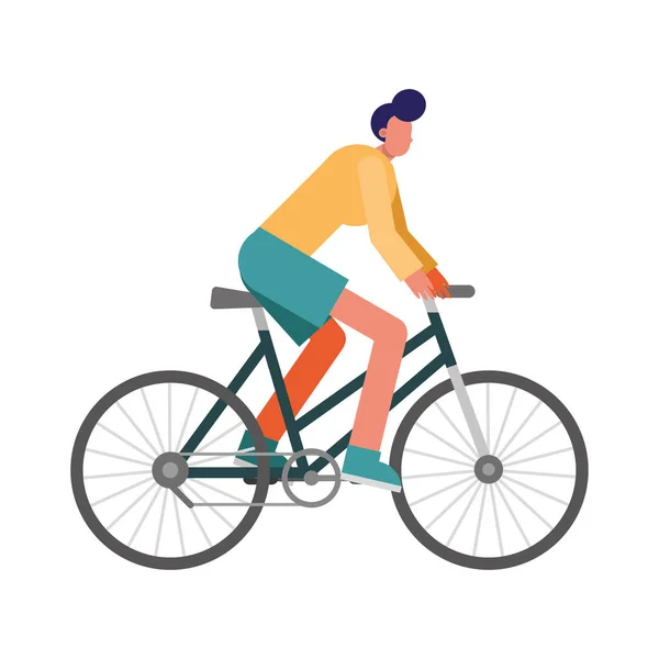 Genç adam bisiklete biniyor, hareketli karakter çalışıyor. — Stok Vektör