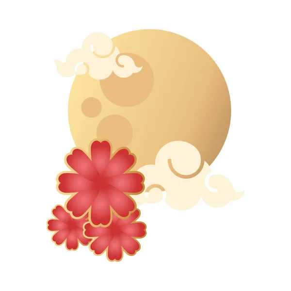 Mid autumn festival moon and clouds with flowers — Stock Vector