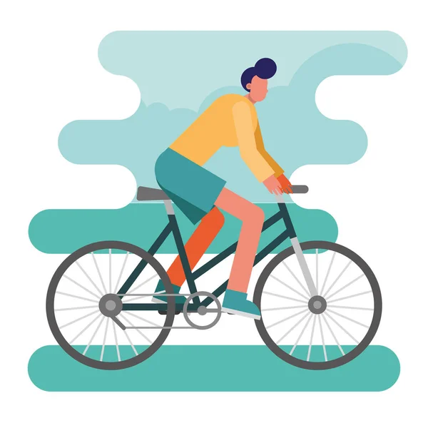 Young man bike ride practicing activity character — Stock Vector