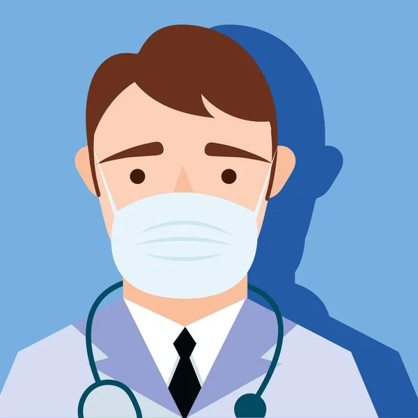 Młody lekarz noszący postać maski medycznej — Wektor stockowy