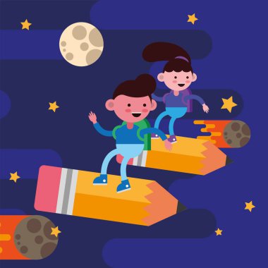 Küçük öğrenciler çizgi roman karakterleriyle çiftler.