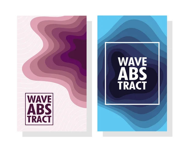Wave abstract with lettering and squares frames in colors backgrounds — Stock Vector