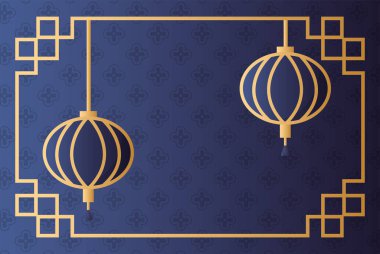 Sonbahar ortası festivalinde altın çerçeveli lamba asılı.